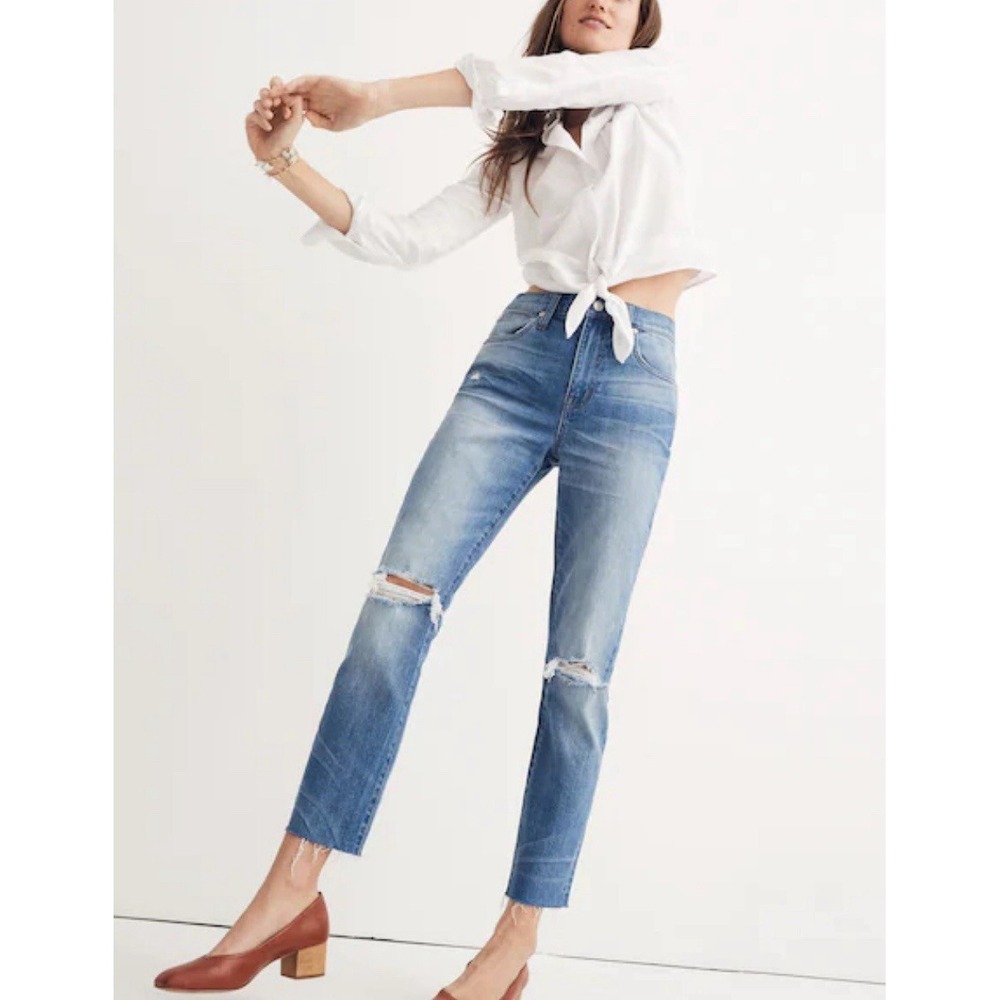 Madewell High-Rise Slim Crop Boyjean Size 28 Distressed Knee Edition